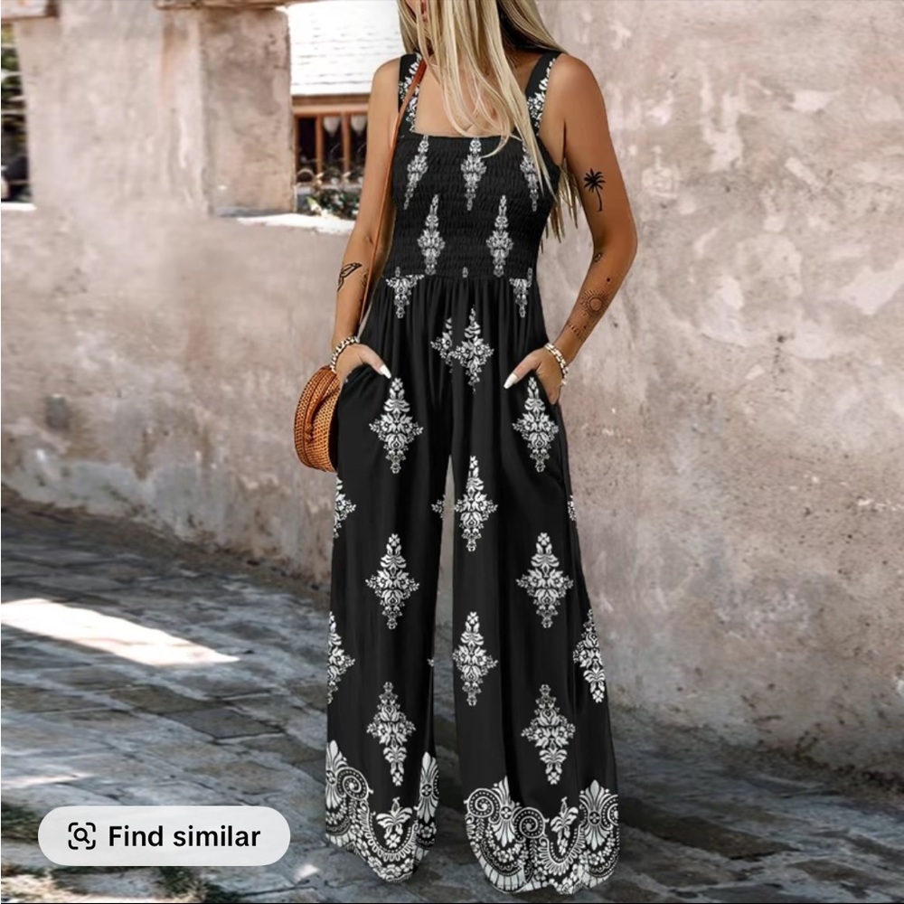 Chicme Black and White Patterned Jumpsuit